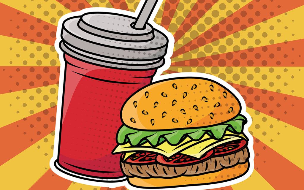 Illustration von Burger und einem Getränk