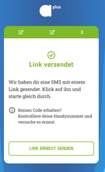 Info in der aha App, dass der Link f&uuml;r die Anmeldung versendet wurde.