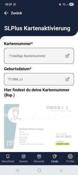 Login für die Schüler- und Lehrlingsfreifahrt in der aha App.