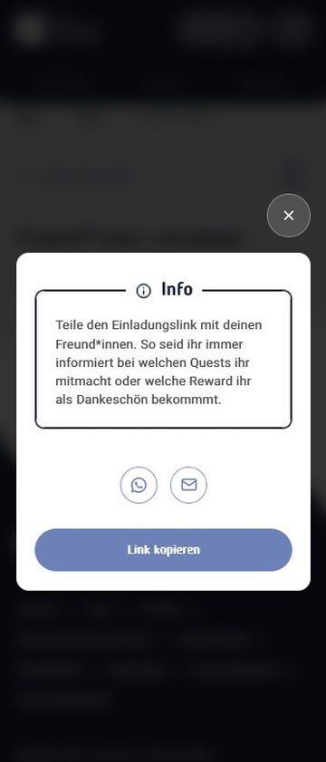 Screenshot von Screen, wo man den Link bekommt, um seine Freund*innen einzuladen.