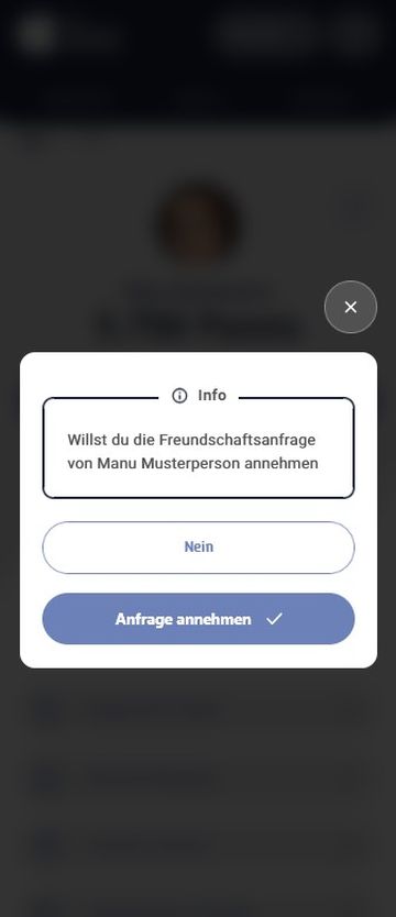 Screenshot von Screen bei dem man gefragt wird, ob man mit jemand befreundet sein will.