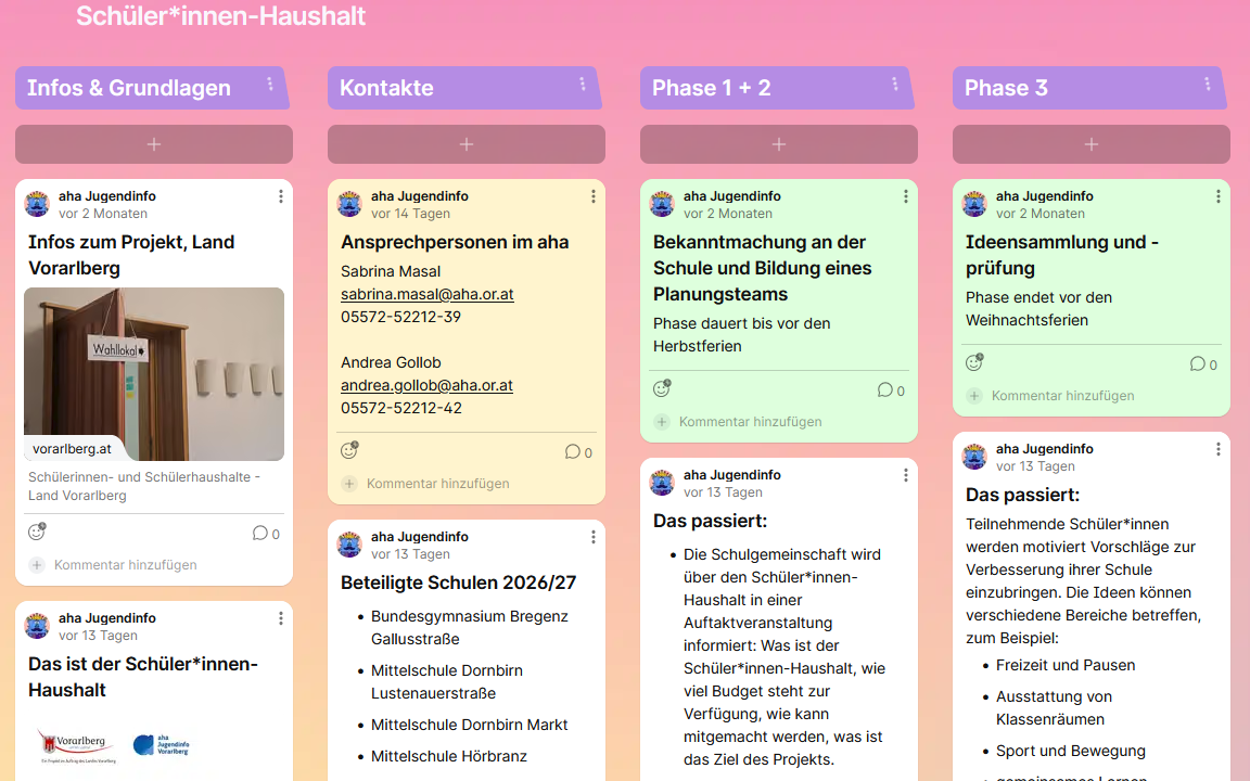 Screenshot des Padlet f&uuml;r den Sch&uuml;ler*innen-Haushalt